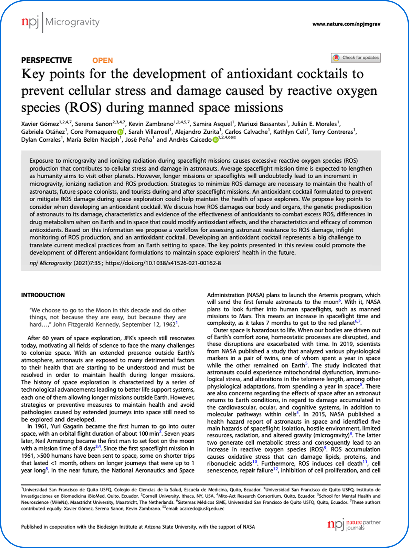 Scientific article about antioxidants and cellular stress