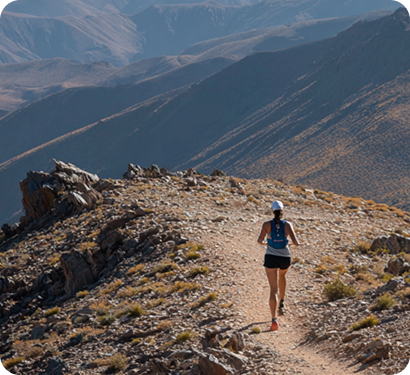Person running along a mountain trail